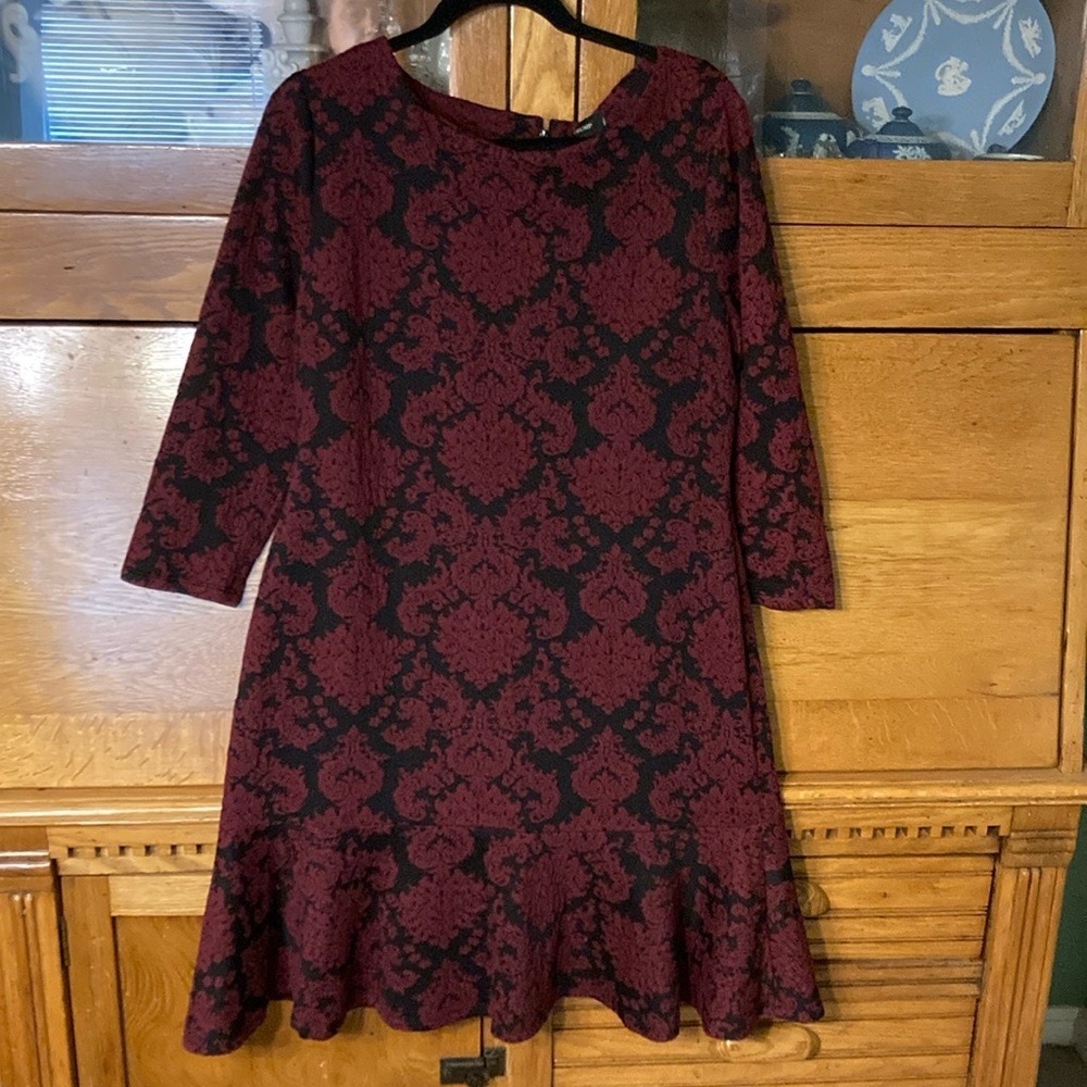 Ivanka Trump‎ Damask Jacquard Flounce Hem Dress Gothic Baroque Dark Academia